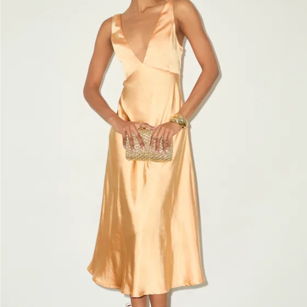 XS Incredible Love Light Orange Satin Cowl Back Midi Slip Dress